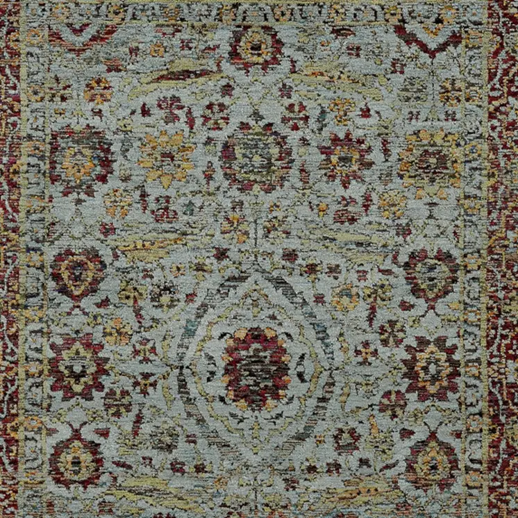 8' X 11' Blue and Green Oriental Power Loom Area Rug