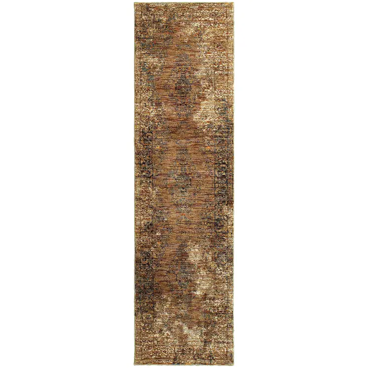 8' Brown Oriental Runner Rug