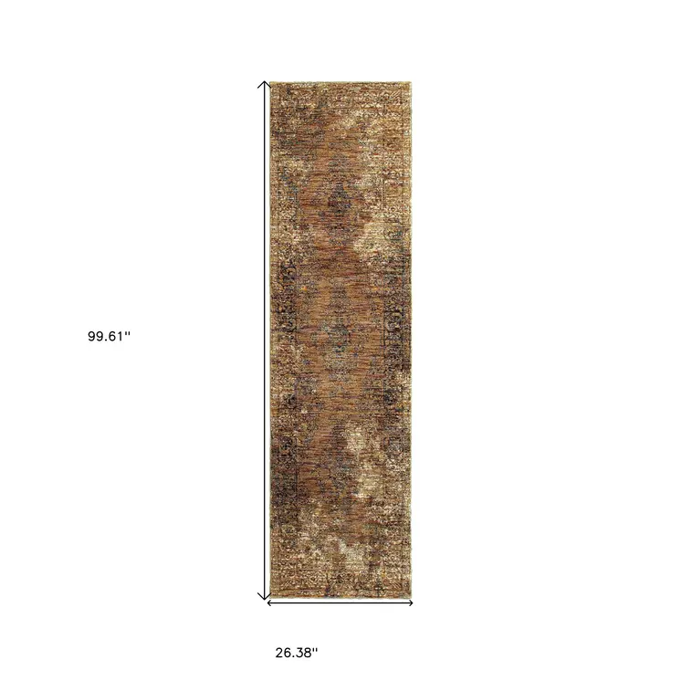8' Brown Oriental Runner Rug