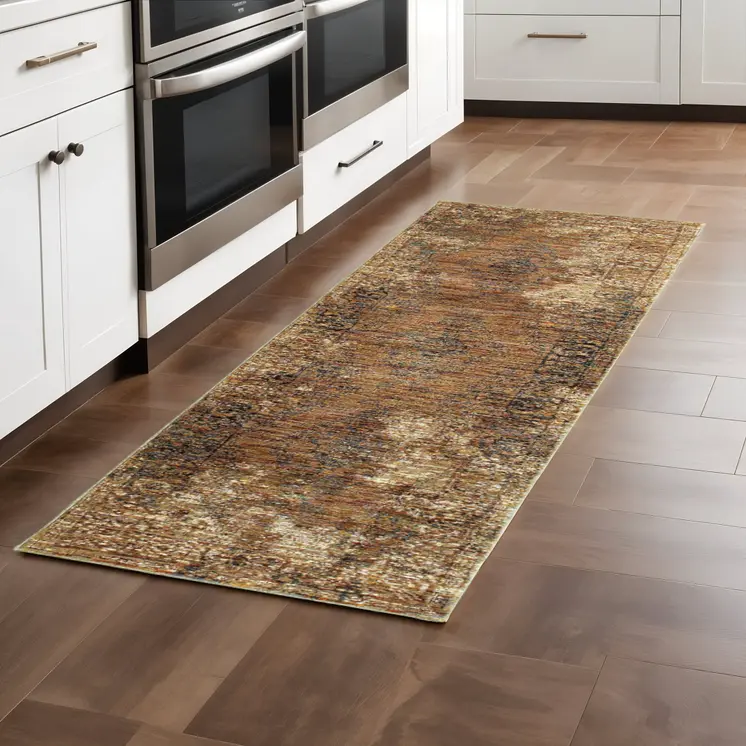 8' Brown Oriental Runner Rug