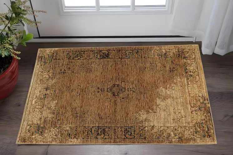 3' X 5' Brown Oriental Power Loom Area Rug