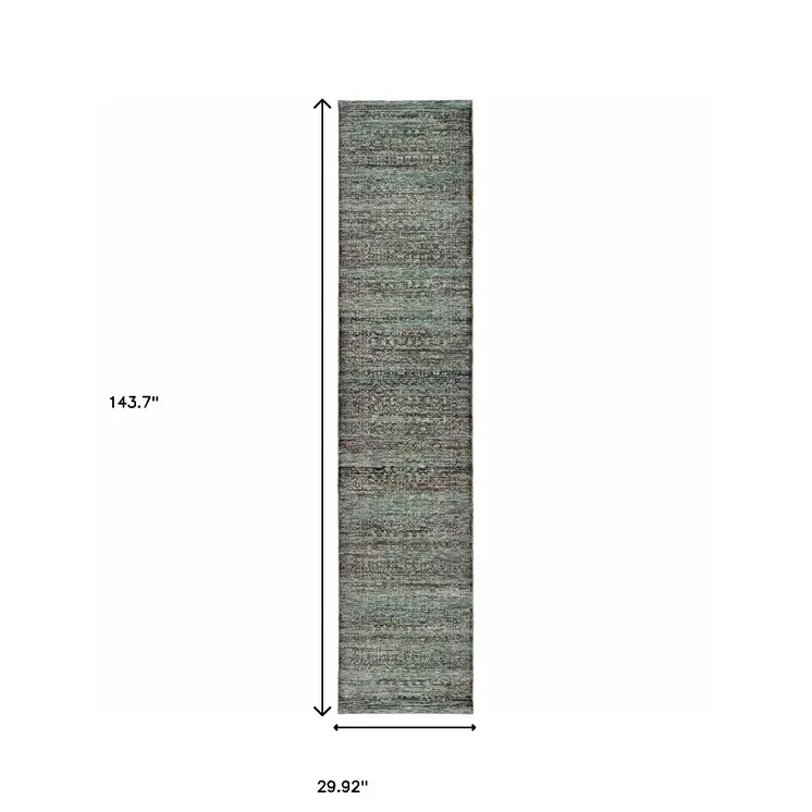 12' Blue And Purple Oriental Runner Rug