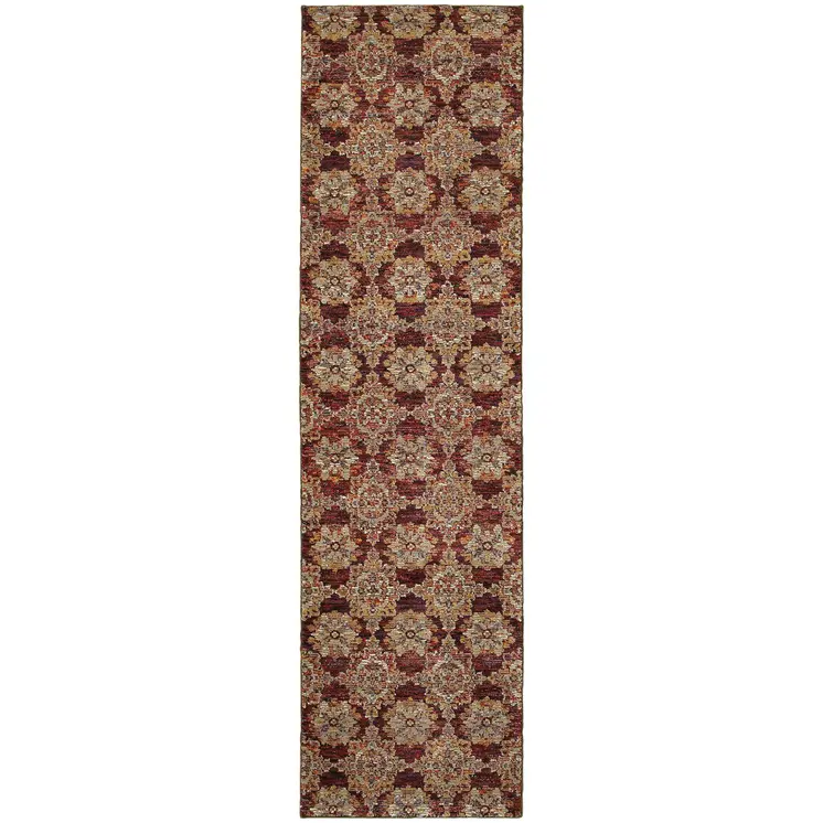 8' Red And Gold Oriental Runner Rug