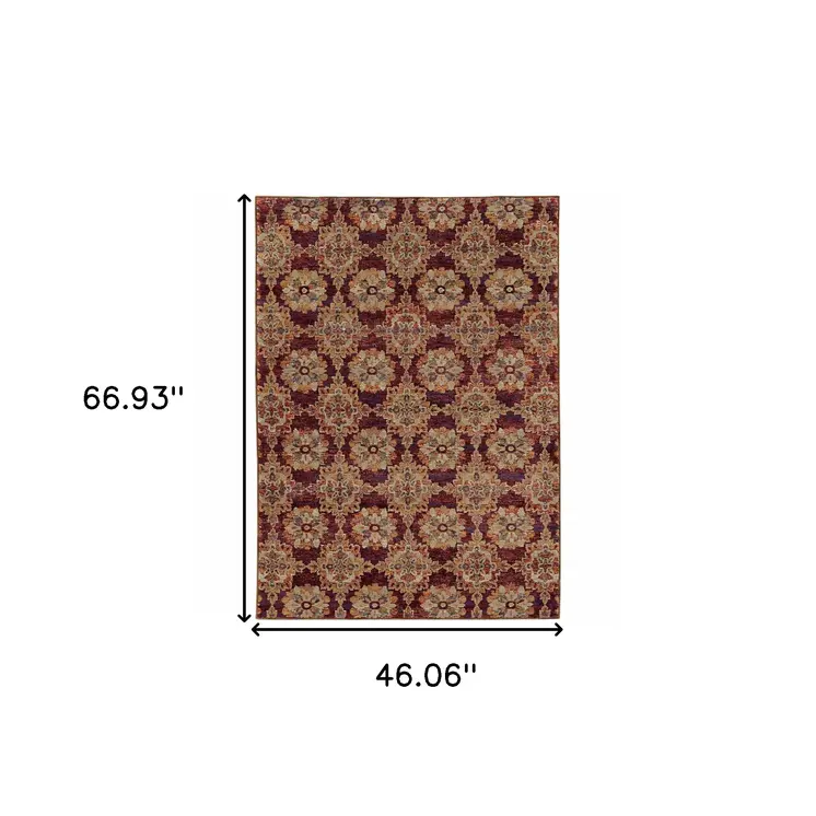 3' X 5' Red And Gold Oriental Area Rug