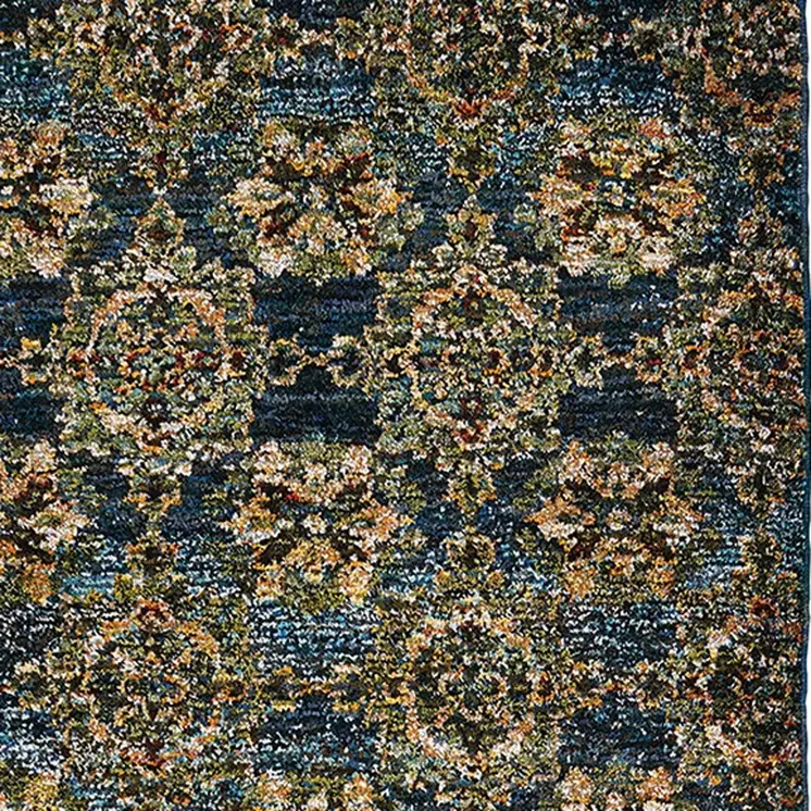 12' Blue And Gold Oriental Runner Rug