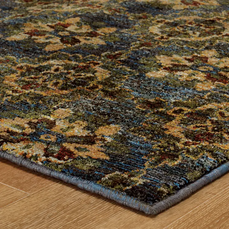 5' X 7' Blue And Gold Oriental Area Rug