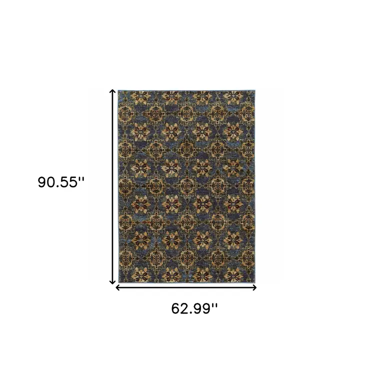 5' X 7' Blue And Gold Oriental Area Rug