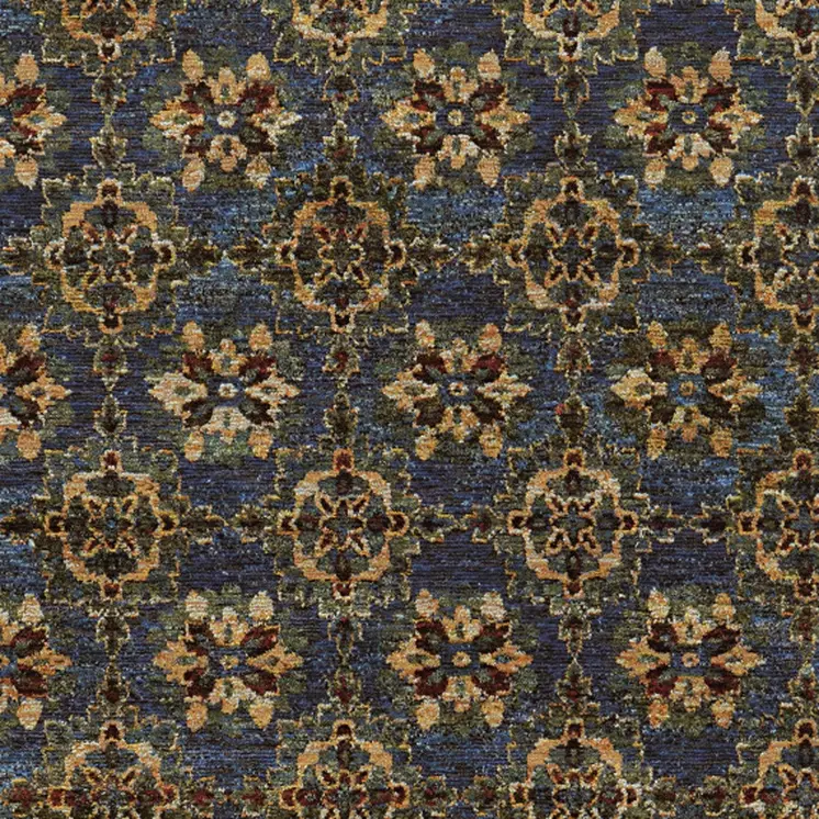 9' X 12' Blue and Gold Oriental Power Loom Area Rug