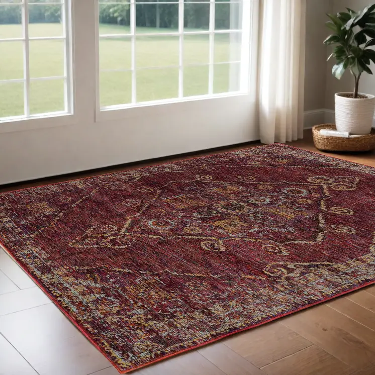 3' X 5' Red And Gold Oriental Area Rug