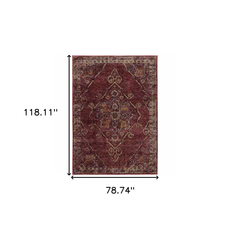 7' X 10' Red and Gold Oriental Power Loom Area Rug