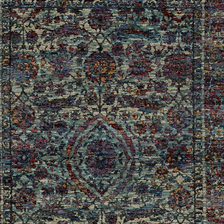7' X 10' Blue and Purple Oriental Power Loom Area Rug