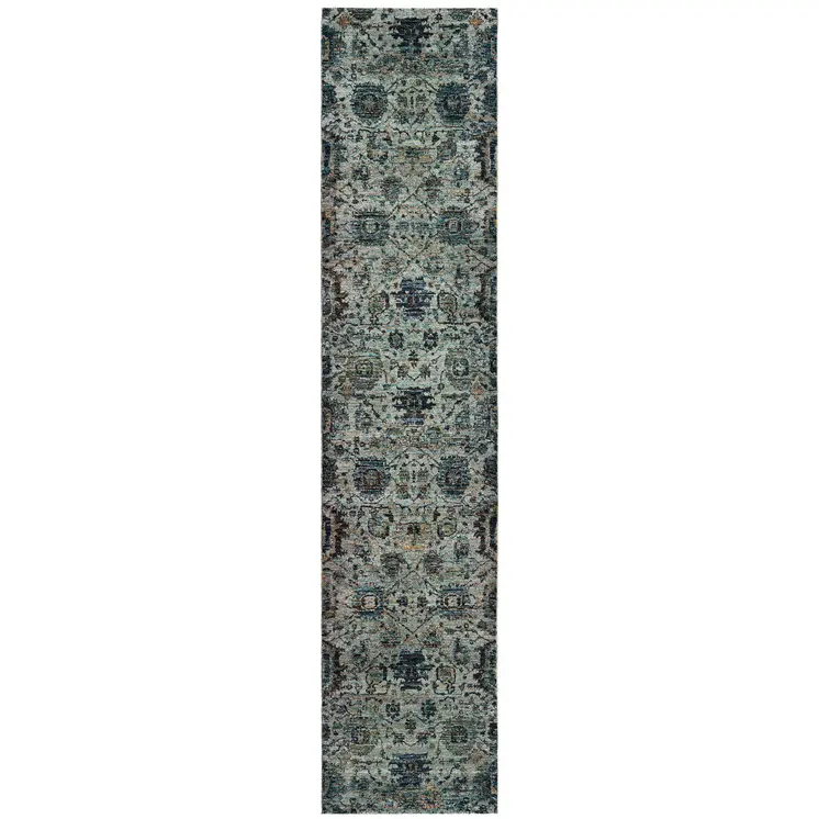 12' Blue Oriental Runner Rug