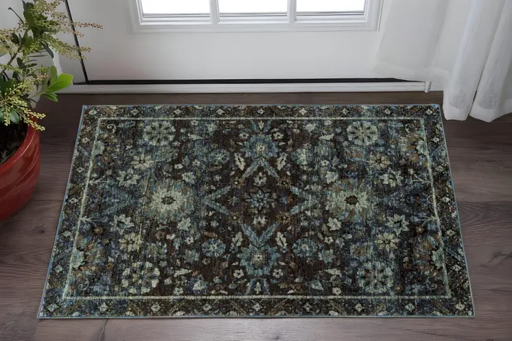 2' X 3' Navy Blue Oriental Power Loom Area Rug
