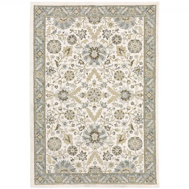 2' X 3' Stone And Ivory Oriental Area Rug