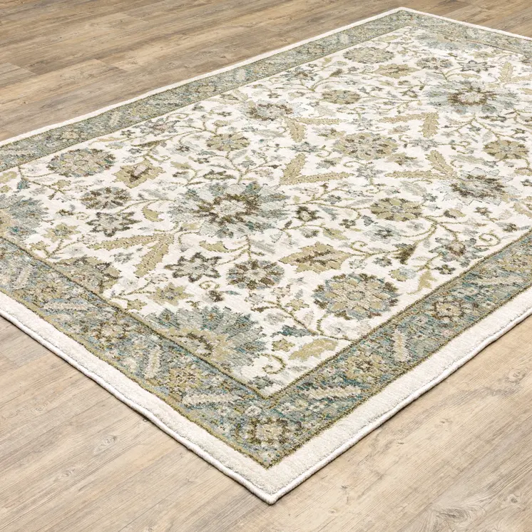 2' X 3' Stone And Ivory Oriental Area Rug