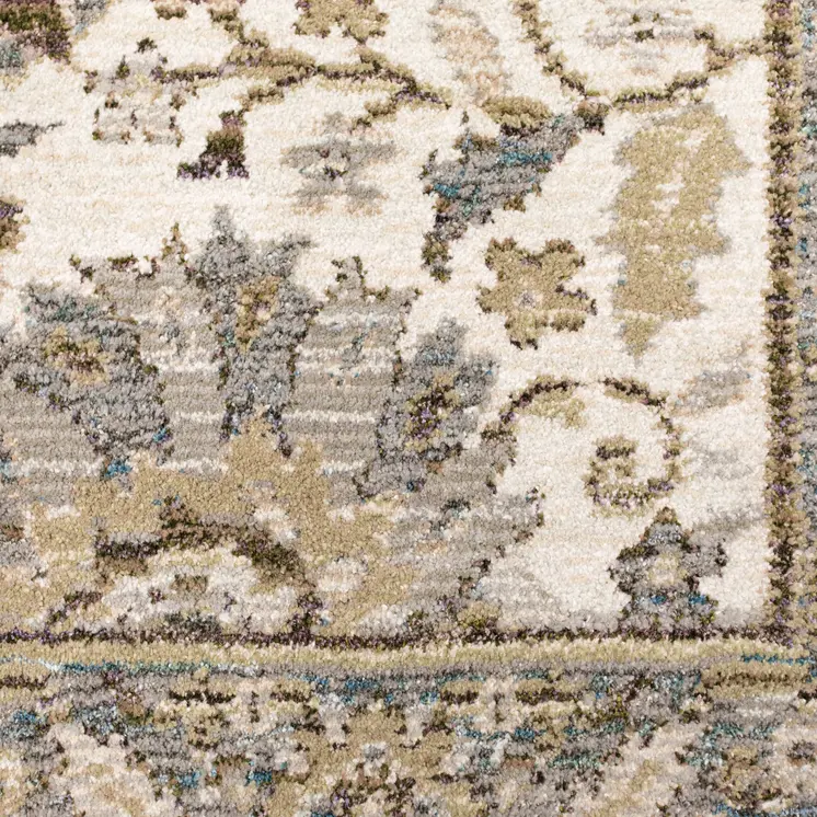 2' X 3' Stone And Ivory Oriental Area Rug