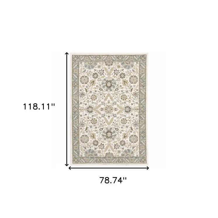 7' X 10' Gray and Ivory Oriental Power Loom Area Rug