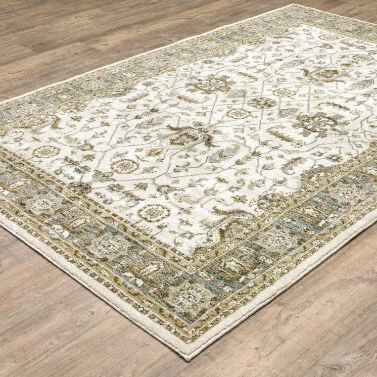 3' X 5' Ivory And Blue Oriental Area Rug