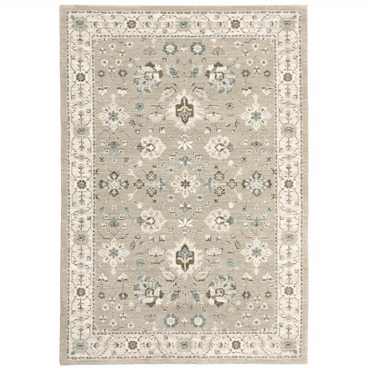 10' X 13' Beige and Ivory Oriental Power Loom Area Rug