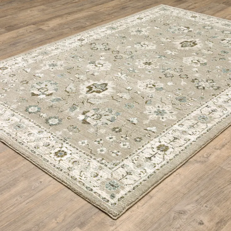 10' X 13' Beige and Ivory Oriental Power Loom Area Rug