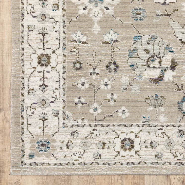 10' X 13' Beige and Ivory Oriental Power Loom Area Rug
