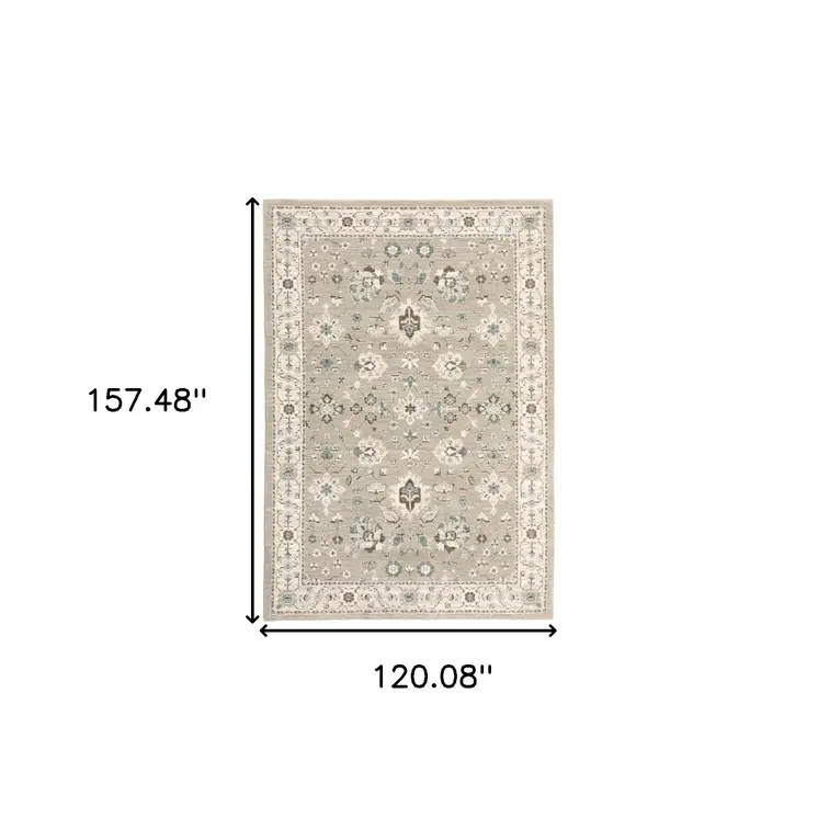 10' X 13' Beige and Ivory Oriental Power Loom Area Rug