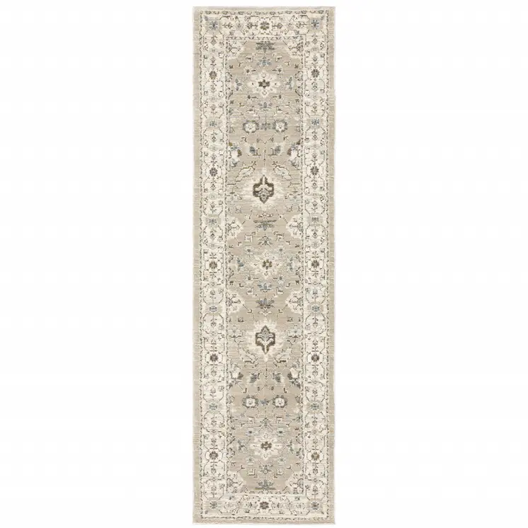 8' Beige And Ivory Oriental Runner Rug