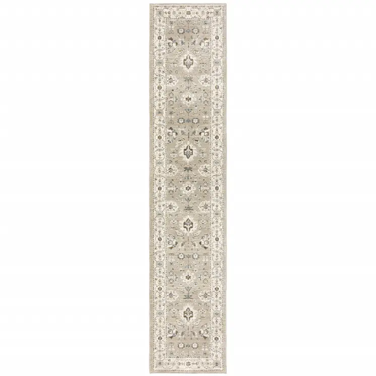 12' Beige And Ivory Oriental Runner Rug