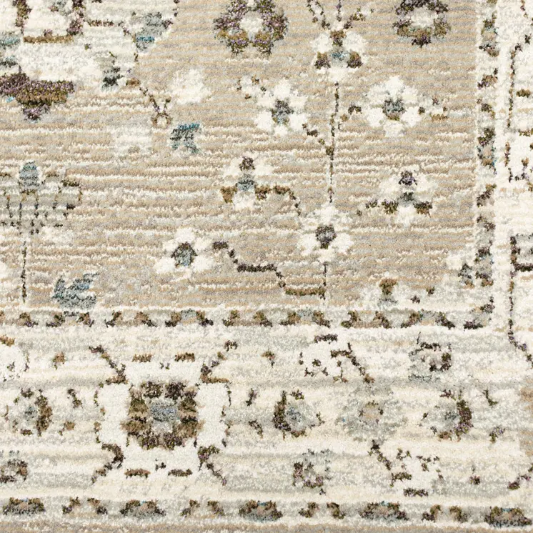 8' X 11' Beige and Ivory Oriental Power Loom Area Rug