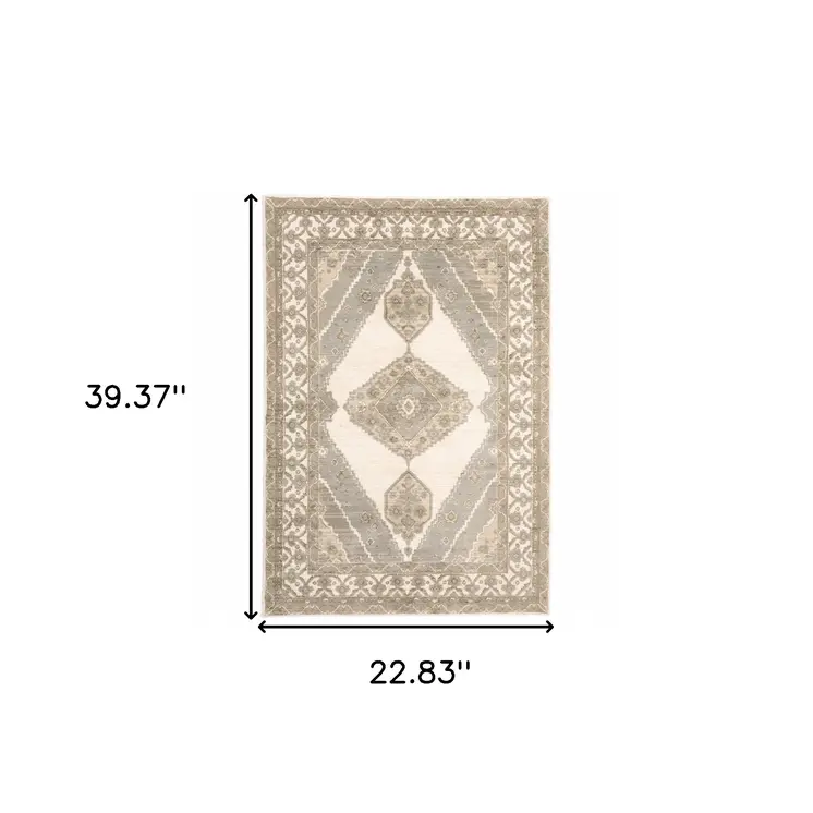 2' X 3' Beige And Ivory Oriental Area Rug