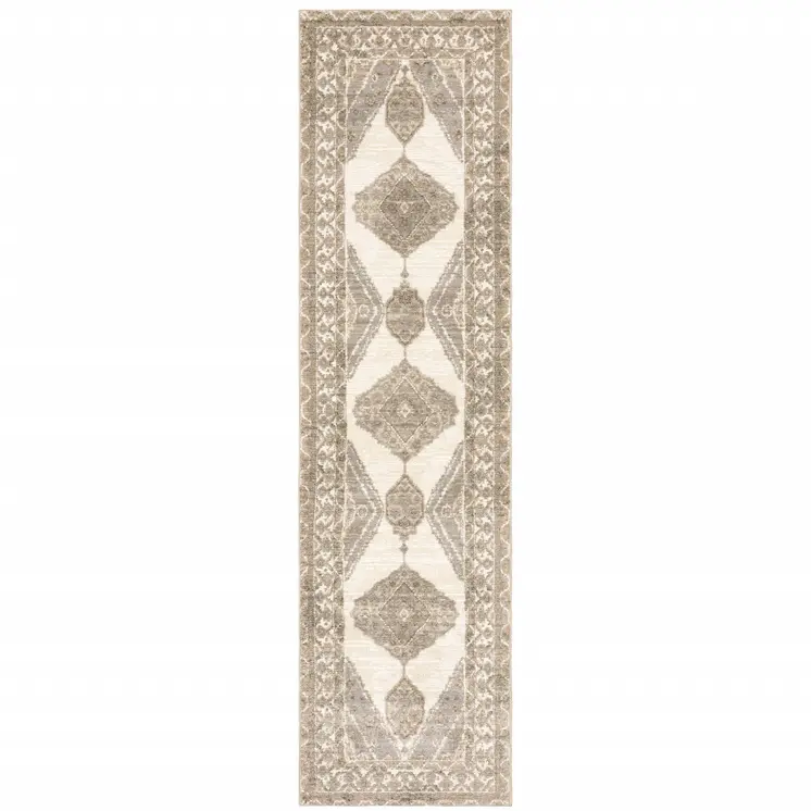 8' Beige And Ivory Oriental Runner Rug