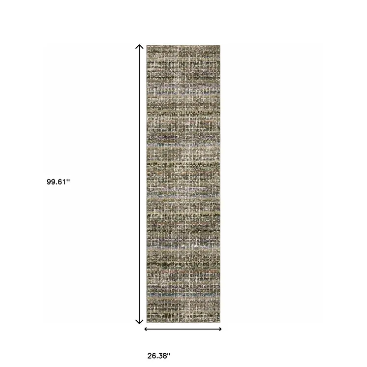 8' Gray And Ivory Abstract Runner Rug