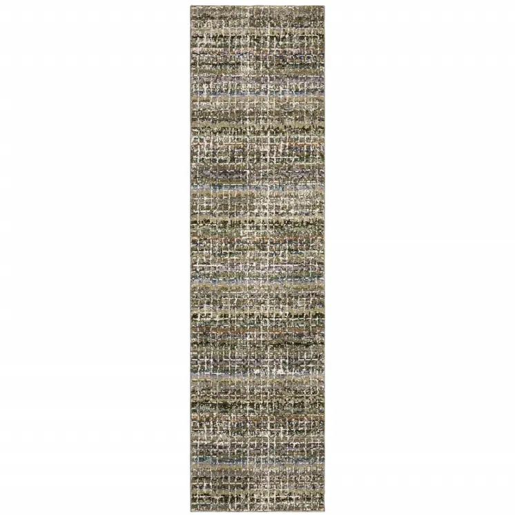 12' Green And Ivory Abstract Runner Rug