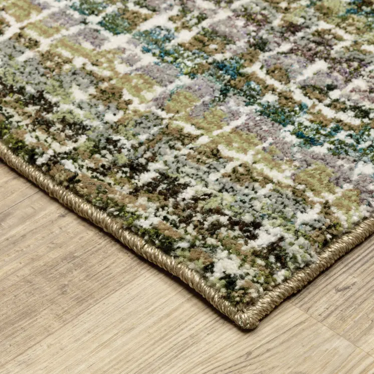 12' Green And Ivory Abstract Runner Rug