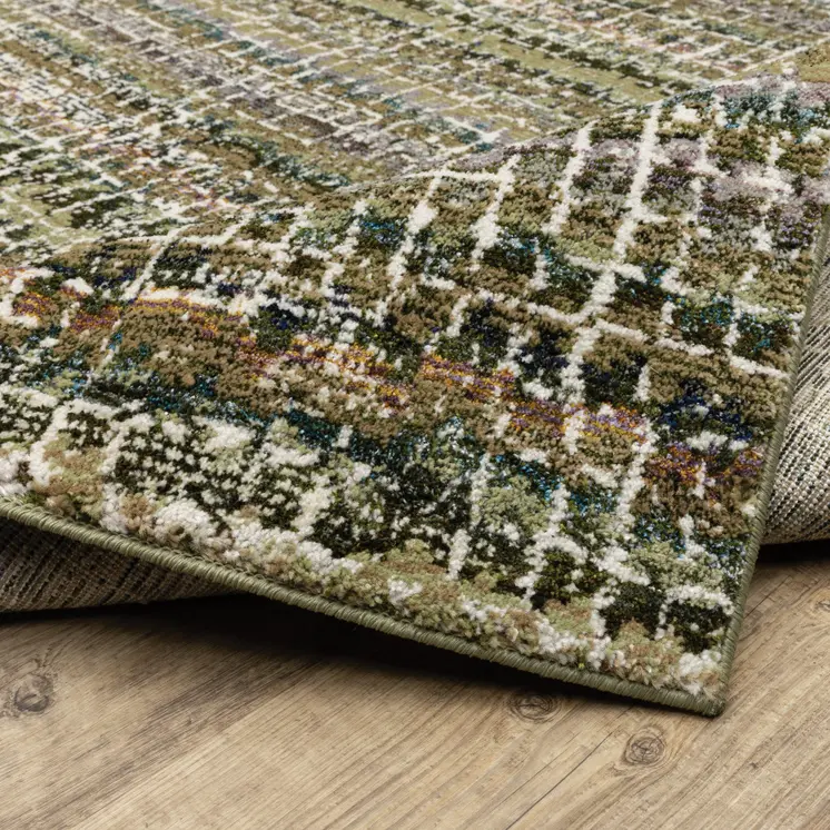 12' Green And Ivory Abstract Runner Rug