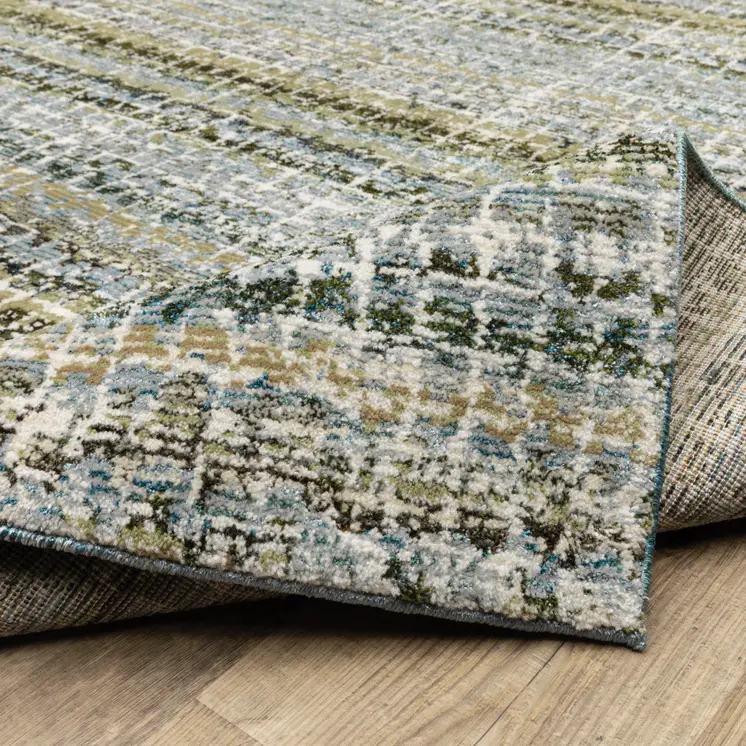 12' Blue Green And Teal Abstract Runner Rug