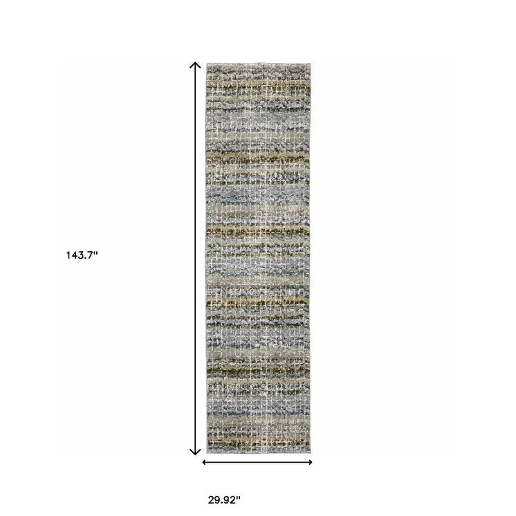 12' Blue Green And Teal Abstract Runner Rug