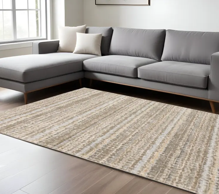 8' X 11' Gray and Ivory Abstract Power Loom Area Rug