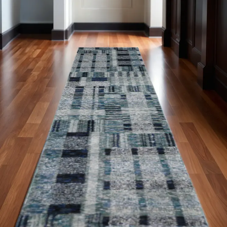 12' Blue Geometric Runner Rug