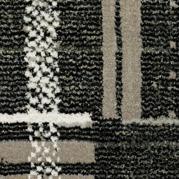 12' Black Gray And Ivory Geometric Runner Rug