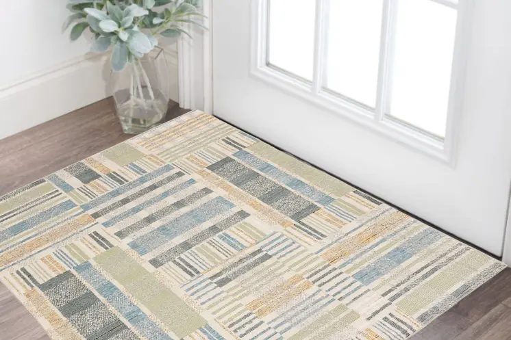 2' X 3' Blue And Green Geometric Area Rug