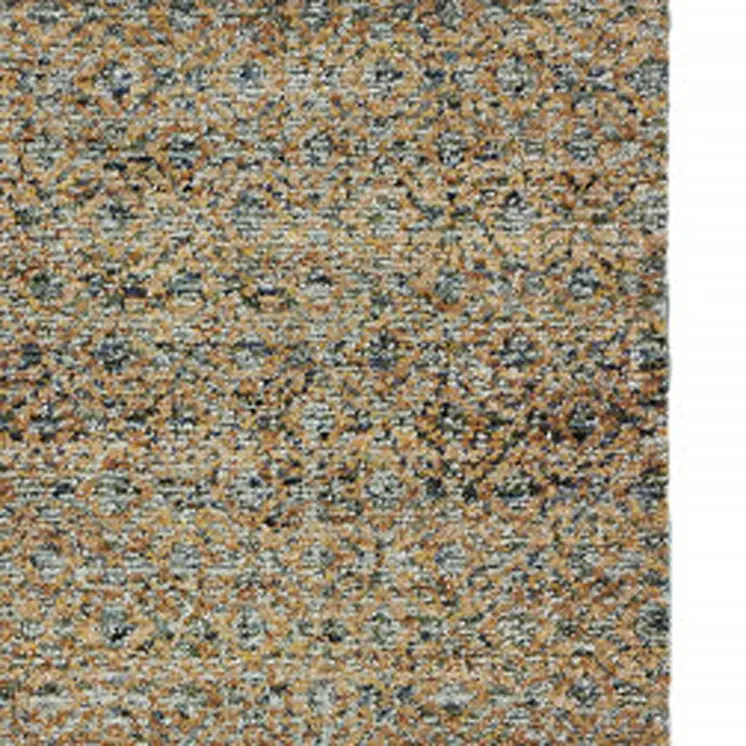 12' Blue And Gold Geometric Distressed Runner Rug