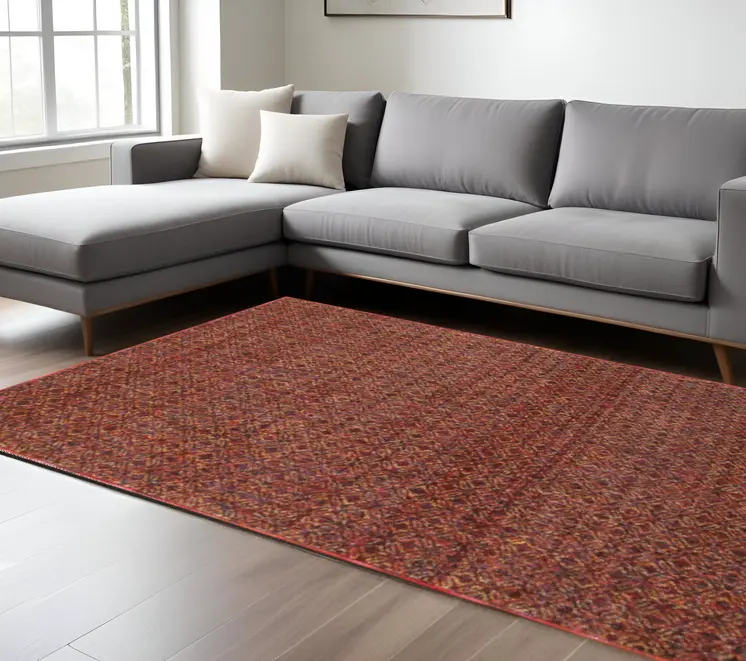 8' X 11' Red and Gold Geometric Power Loom Area Rug