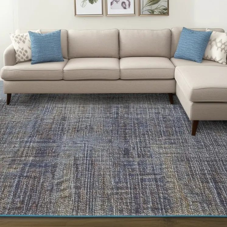 8' X 11' Blue and Ivory Power Loom Area Rug