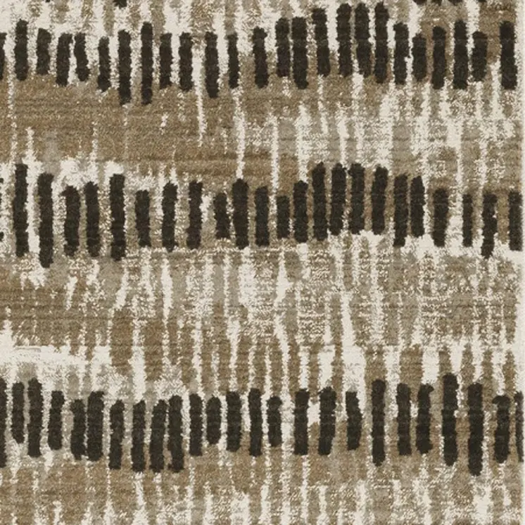 2' X 8' Beige Ivory Charcoal Brown Tan And Grey Abstract Power Loom Stain Resistant Runner Rug With Fringe