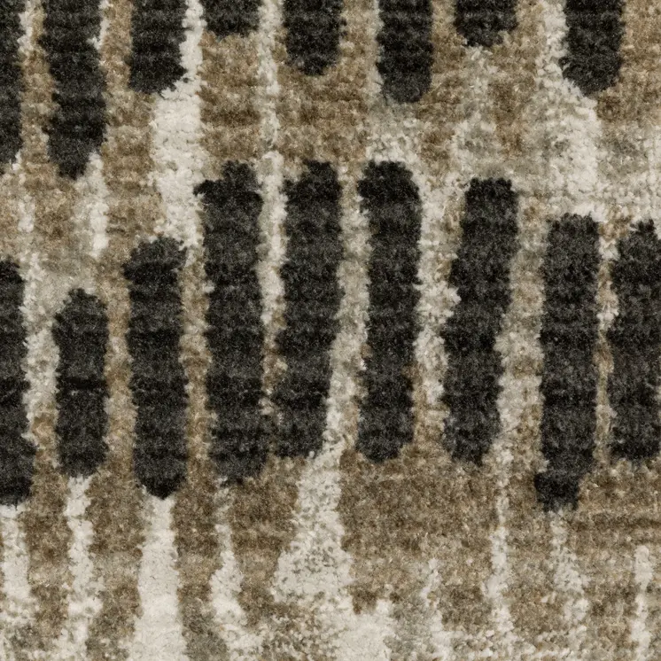4' X 6' Beige Ivory Charcoal Brown Tan And Grey Abstract Power Loom Stain Resistant Area Rug With Fringe