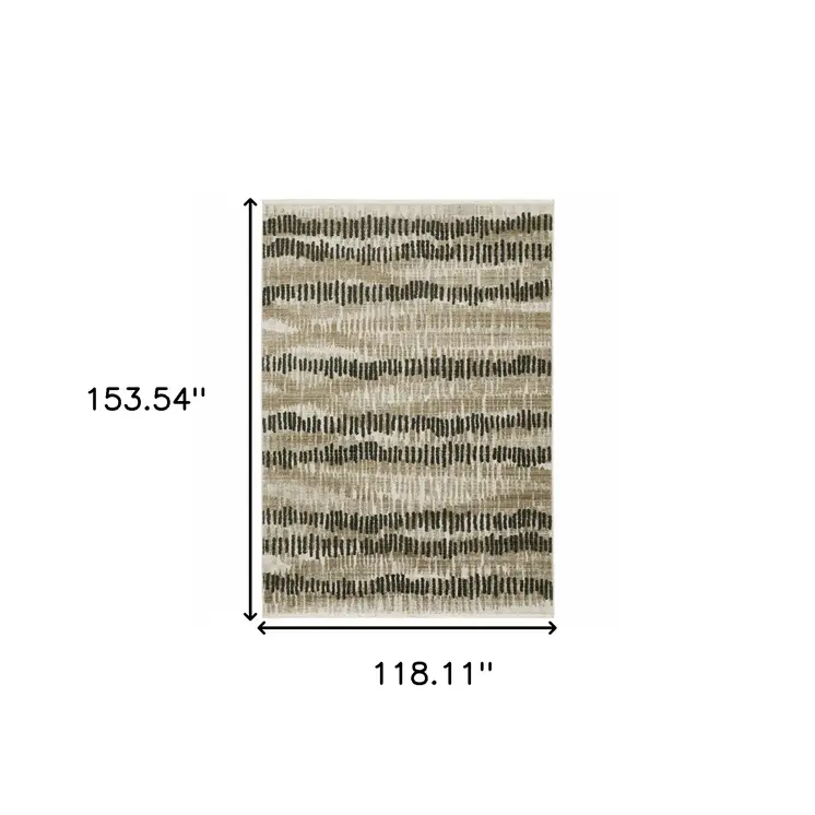 10' X 13' Beige Ivory Charcoal Brown Tan And Grey Abstract Power Loom Stain Resistant Area Rug With Fringe