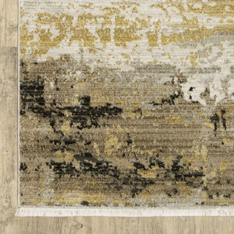4' X 6' Gray and Black Abstract Power Loom Area Rug With Fringe