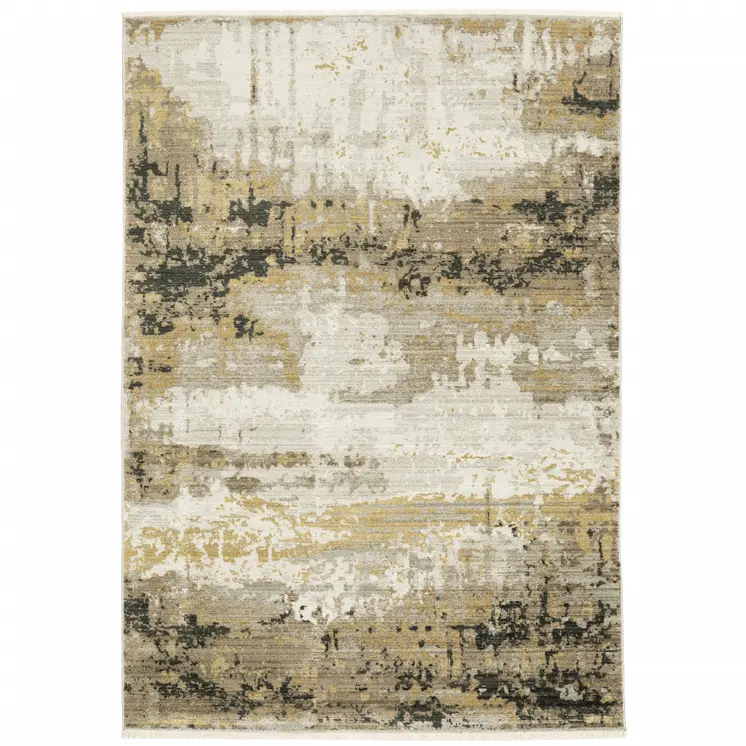 8' X 11' Gray and Black Abstract Power Loom Area Rug With Fringe