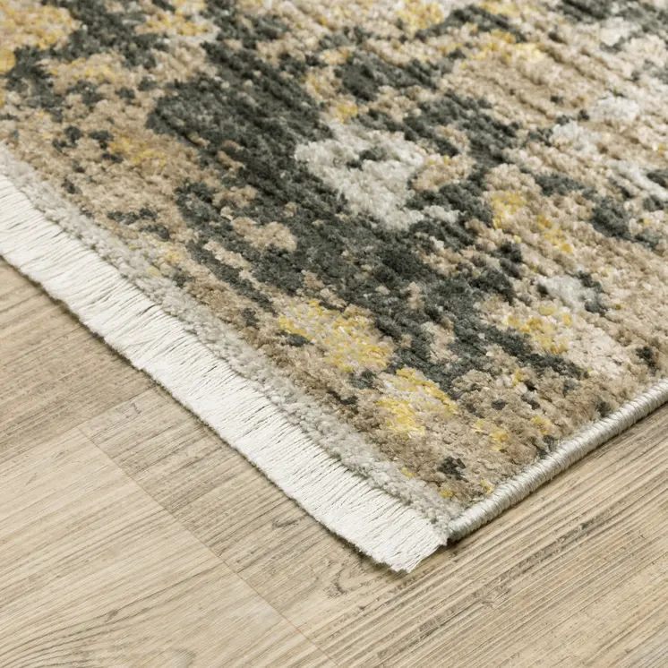 8' X 11' Gray and Black Abstract Power Loom Area Rug With Fringe